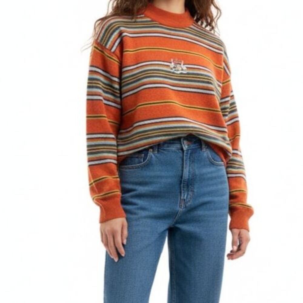 Vintage News Flash Clothing Stripe Mock Neck Sweater Medium Made in Italy Y2K